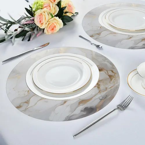 Vista 4 de White Gold Marble Pattern Round Place Mats Set of 1, Heat Resistant Washable Placemats Polyester Round Table Mats for Kitchen Home Decor Holiday