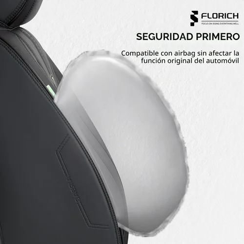 Vista 5 de FLORICH Juego completo de fundas para asiento de coche, fundas de asiento de cuero, fundas universales de lujo para 5 asientos en color negro