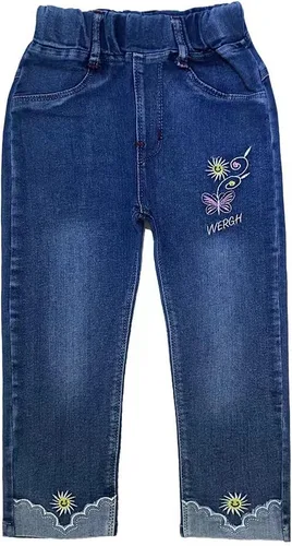 Vista 3 de Peacolate Conjunto de ropa de suéter arcoíris y jeans bordados de fresa de 18M a 5Y para niñas pequeñas