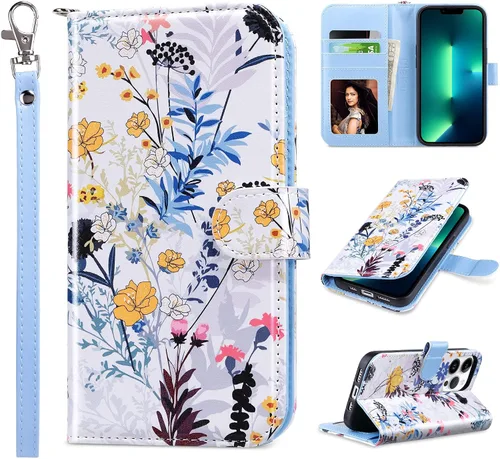 Vista 14 de ULAK Compatible con iPhone 13 Funda tipo cartera para mujer, funda tipo billetera de piel PU con tarjetero y función de caballete, funda protectora