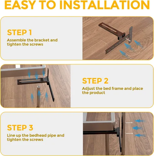 Vista 6 de Paquete de 2 soportes de cabecera de acero sólido para marco de cama de metal, soportes de cama ajustables para cabecero con kit de extensión
