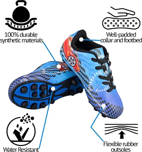 Vista 3 de Vizari Racer - Zapatos de fútbol para niños pequeños y pequeños, diseño gráfico único con parte superior de cuero sintético resistente, suela