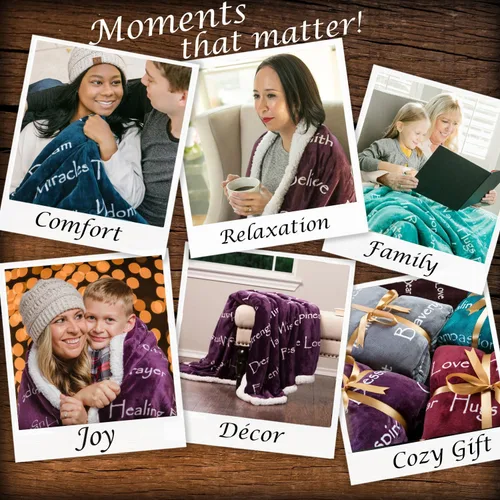 Vista 3 de Chanasya Manta Decorativa de Regalo Inspiradora Premium de Amor y Alegría - Sherpa Acogedora, Cálida y Esponjosa - Regalo Perfecto de Cuidado