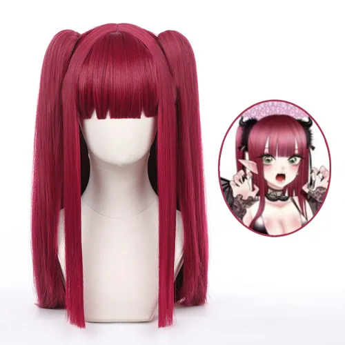 Vista 5 de XiongXiongLe Rizu Kyu - Peluca de cosplay de anime My Dress-Up Darling Rizu Kyu, larga, color rojo vino con disfraz de tigre, pelucas de pelo