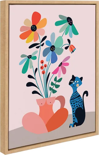 Vista 4 de Kate and Laurel Sylvie - Lienzo enmarcado moderno de mediados de siglo con diseño de margaritas por Rachel Lee of My Dream Wall, 18 x 24 pulgadas