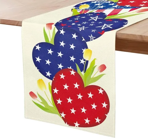 Vista 4 de GLENLCWE Camino de mesa con la bandera de Estados Unidos, Día de la Independencia de Estados Unidos, patriótico para fiestas, sala de estar, cocina