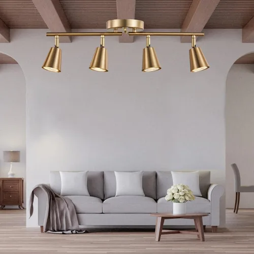 Vista 9 de Kit de iluminación de riel de 4 luces, acabado de latón mate ajustable con foco de techo moden empotrado para cocina, sala de estar, mejoras