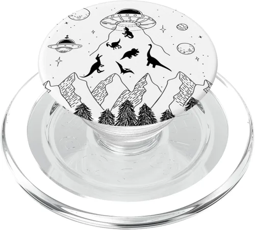 Vista 7 de Divertido OVNI Abducción Alienígena Dinosaurios Humor Divertido Dinosaurio PopSockets Intercambiables PopGrip