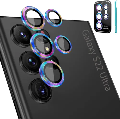 Vista 28 de Tensea Protector de lente de cámara Samsung Galaxy S22 Ultra, protector de pantalla de vidrio templado 9H, anillo individual de metal para S22 Ultra