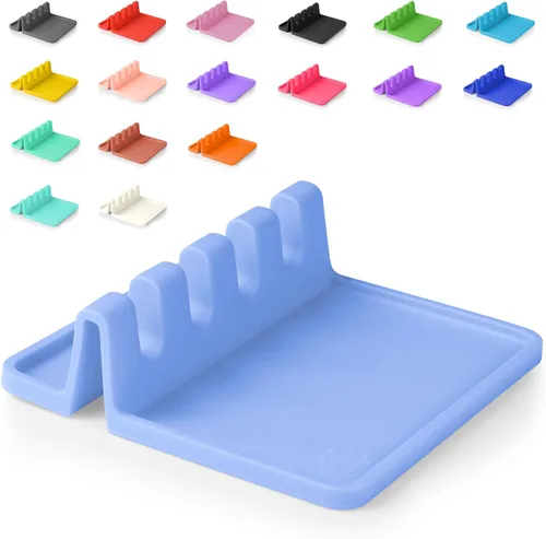 Vista 13 de Zulay Kitchen - Reposa utensilios de silicona con bandeja antigoteo para múltiples utensilios de cocina, reposacucharas sin BPA y resistente al