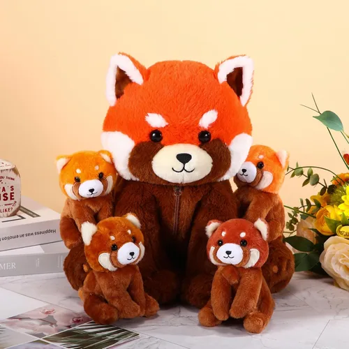 Vista 5 de Syhood - 5 piezas de peluche de panda rojo nutritivo con 4 juguetes de peluche lindos para bebés, regalos interactivos para niños, jardín