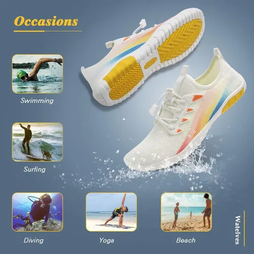 Vista 8 de WateLves Zapatos de agua para hombre y mujer, zapatos de natación de secado rápido, calcetines acuáticos, zapatos de piscina para surf, yoga
