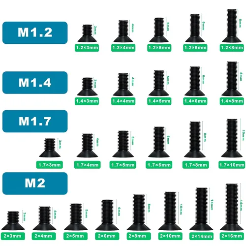 Vista 2 de 1440 tornillos negros para computadora portátil M1.2 M1.4 M1.7 M2 cabeza plana Phillips Tornillos avellanados SSD Tornillos Accesorios Mini máquina