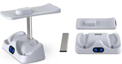 Vista 6 de Estación de carga para PS VR2, estación de carga PSVR 2 con soporte de pantalla para auriculares VR, estación de carga rápida con 2 puertos