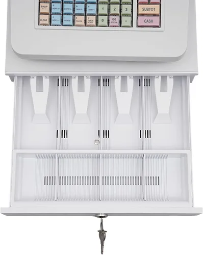 Vista 4 de Caja registradora electrónica de 48 teclas con cajón de efectivo, admite creación de informes y tecnología de impresión térmica, caja registradora