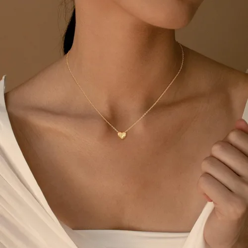 Vista 2 de Collares de corazón para mujer, delicado collar de oro de 14 quilates, collar de corazón de plata, gargantilla simple para mujer, joyería de moda