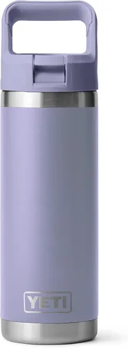 Vista 9 de YETI Rambler Botella de 18 onzas, aislada al vacío, de acero inoxidable con tapa de popote a juego de colores, rojo rescate
