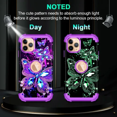 Vista 3 de Miqala Funda para iPhone 11 Pro Max, que brilla en la oscuridad, tres capas, resistente, a prueba de golpes, protección de cuerpo completo