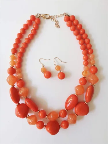 Vista 7 de Ufraky Juego de aretes de collar de 2 capas de hilo grueso para mujeres y niñas, regalo de joyería, Plástico