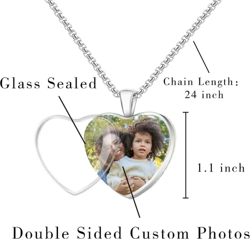 Vista 3 de Aro Torliy - Collar personalizado con imagen 2 fotos personalizadas en ambos lados collar personalizado de acero inoxidable con imagen de corazón
