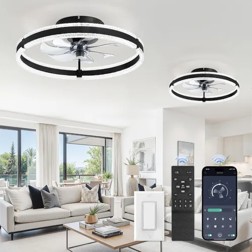 Vista 16 de LEDIARY Ventiladores de techo de perfil bajo con luces, ventilador de techo moderno de montaje al ras y control remoto, ventiladores de techo LED