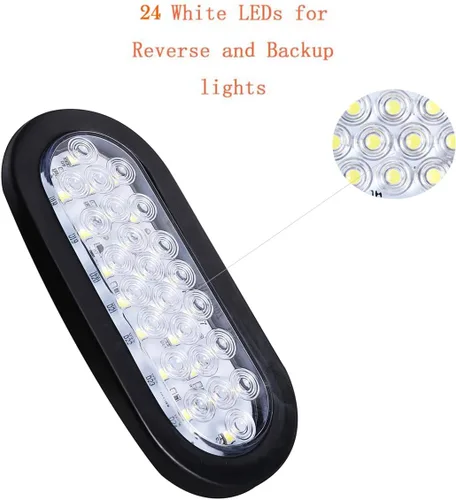 Vista 2 de NPAUTO 4 luces LED ovaladas de 6 pulgadas, 24 luces LED blancas de respaldo reverso, impermeable, parada de remolque, luz trasera para caravanas