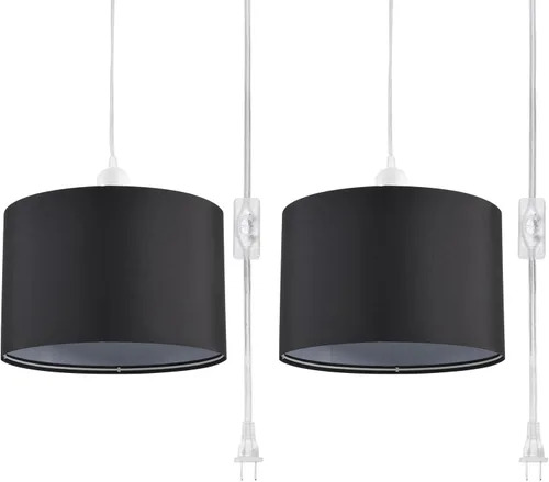 Vista 10 de Paquete de 2 lámparas colgantes enchufables, luz colgante con cable transparente de 15 pies, interruptor de encendido/apagado, pantalla de lámpara 3