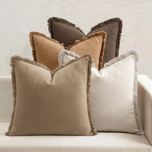 Vista 12 de MIULEE Juego de 4 fundas de almohada decorativas de lino neutro con flecos, fundas de almohada modernas y rústicas para cama, sofá, sala de estar