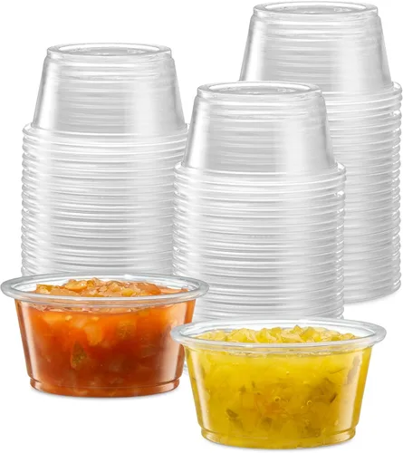 Vista 11 de {1 onza, 200 tazas} Vasos de plástico transparente para porciones sin tapas, pequeños recipientes para control de porciones, chupitos de gelatina