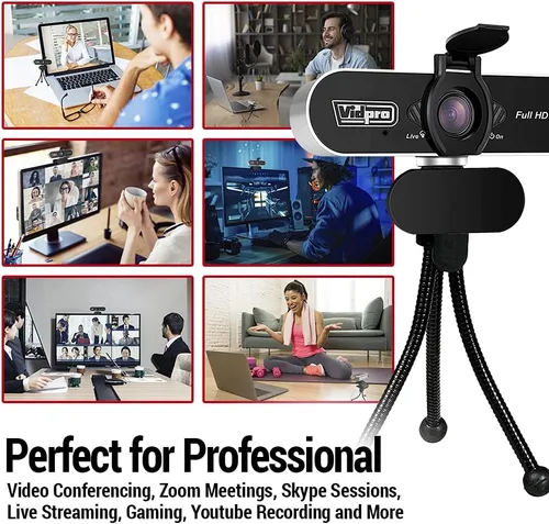 Vista 7 de Vidpro Cámara web CM-HD 1080P Full HD con micrófono integrado y mini trípode, cámara web USB FOV de 85 grados con filtro de cancelación de ruido