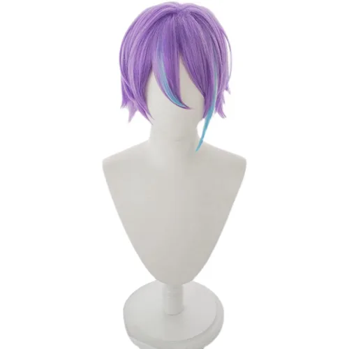 Vista 6 de Peluca Cosplay Negro Púrpura y Azul Claro 10.2 in Lindo Anime Halloween