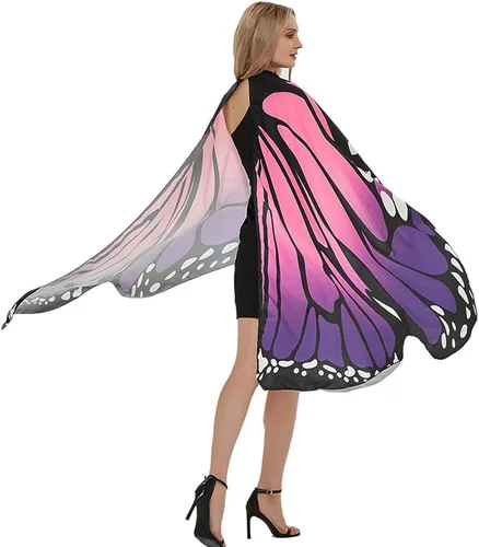 Vista 4 de Capa de alas de mariposa de Halloween para mujer, disfraz de mariposa de Halloween con diadema de antenas