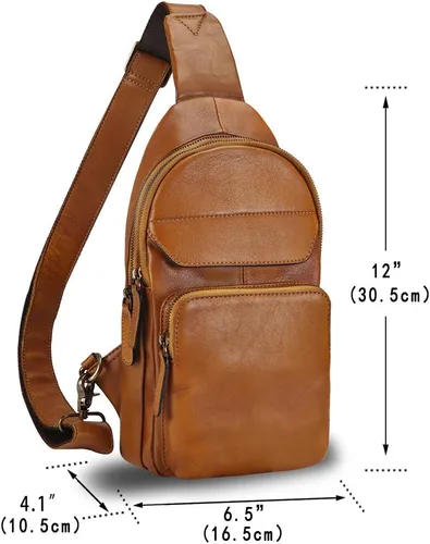 Vista 5 de Bolso bandolera de cuero genuino para hombre y mujer, bolso cruzado hecho a mano, retro, mochila de hombro vintage