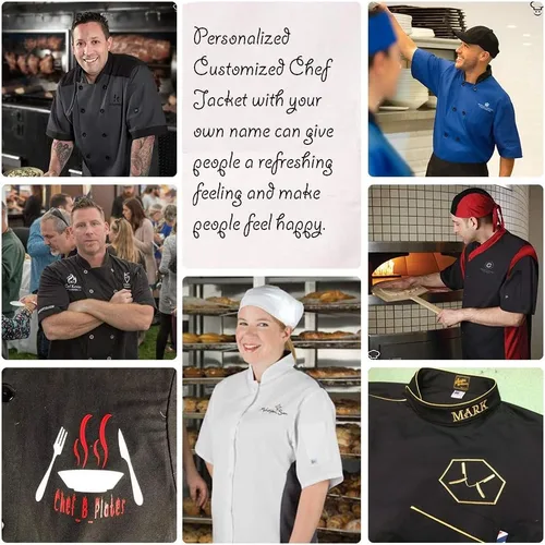 Vista 5 de Chaqueta de chef personalizada Chaqueta de chef clásica de manga corta para hombre con botones tradicionales