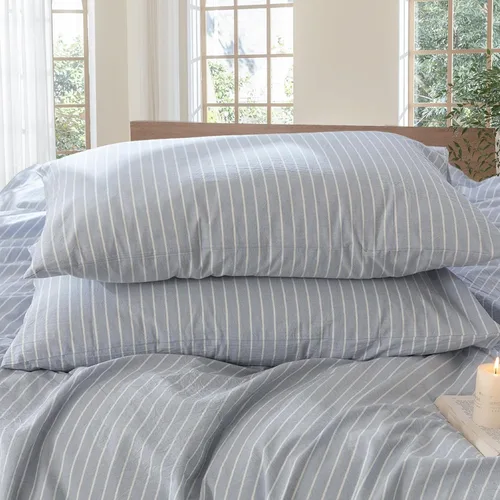 Vista 80 de MooMee Juego de 2 fundas de almohada de cuadros 100% algodón lavado con textura parecida al lino, transpirable, duradera, suave y cómoda