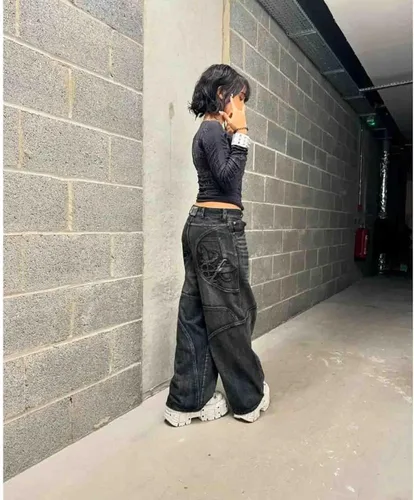Vista 2 de Pantalones de pierna ancha para hombre - Jeans góticos rectos sueltos para mujer