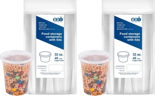 Vista 10 de EDI [32 onzas, 20 juegos] Contenedores de plástico deli para almacenamiento de alimentos con tapas herméticas Apto para microondas, congelador