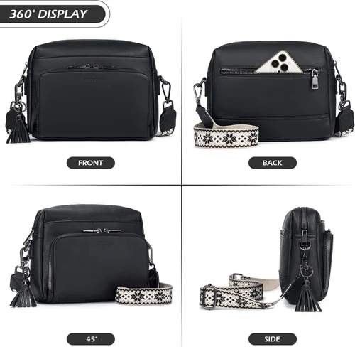 Vista 4 de POIUGOYA Bolsos cruzados para mujer a la moda, bolso cruzado mediano de cuero, bolso de hombro para mujer integrado cartera y borla.