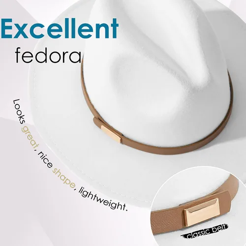 Vista 98 de Sombreros Fedora para hombre, sombrero Panamá de ala ancha con cinturón clásico Unisex Felt Fedora, Adjustable Fit, Breathable Sweatband, All-Day