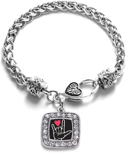 Vista 185 de Pulsera de dijes cuadrados de plata con joyería de circonita cúbica