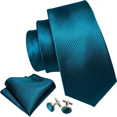 Vista 78 de Barry.Wang Juego de corbatas para hombre, corbata de seda a rayas, tejido a cuadros, gemelos formales, negocios, boda