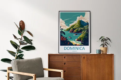 Vista 3 de Dominica - Arte de pared para colgar en la pared, decoración del hogar, Dominica amantes del arte, arte de pared, póster de viaje caribeño