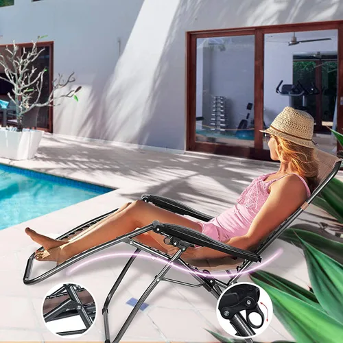 Vista 2 de Zero Gravity - Juego de 2 sillas reclinables para exteriores, para jardín, playa, piscina, color marrón