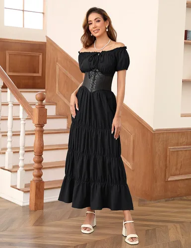 Vista 2 de KOJOOIN Falda renacentista para mujer, vestido de hada victoriana, vestido suave