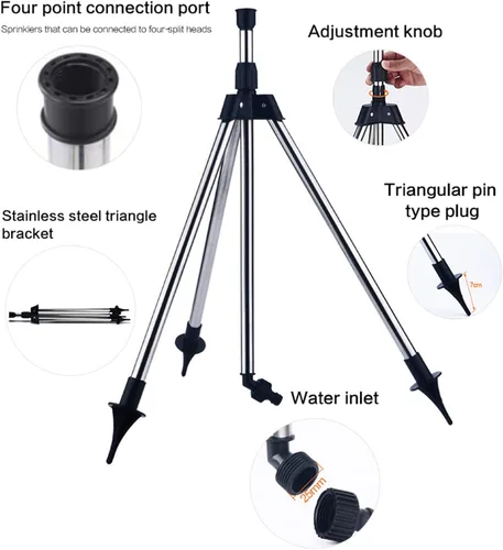 Vista 5 de Aspersor de trípode giratorio, rociador de riego automático de 360 grados, aspersor giratorio de gran área, aspersor giratorio ajustable con soporte