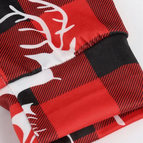 Vista 4 de JEGULV Pijamas de Navidad a juego para la familia, pijamas clásicas de Navidad de búfalo rojo a cuadros, pijamas de manga larga para el hogar