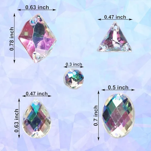 Vista 3 de 200 piezas de diamantes de imitación acrílicos AB con parte trasera plana para coser con formas mixtas para manualidades, manualidades, ropa