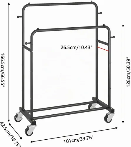 Vista 2 de Laiensia - Perchero de doble varilla con ruedas, estante para colgar ropa, 4 ganchos, estante multifuncional para dormitorio, color negro