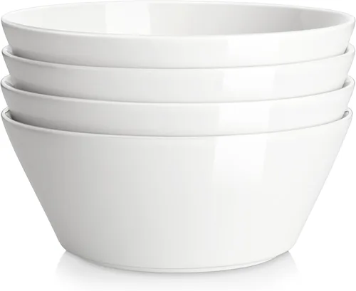 Vista 10 de MALACASA Juego de 4 cuencos de sopa de 35 onzas, cuencos de porcelana blanca, cuencos profundos para cocina, cuencos grandes de cerámica para sopa