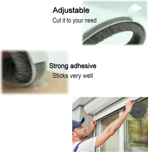 Vista 3 de Burlete adhesivo fuerte para ventanas corredizas y marcos de puertas, tira de sellado para insonorización, a prueba de polvo, impermeable